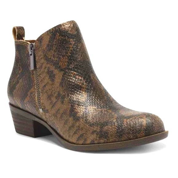 Lucky Brand Women's Basel Leather Snake Print Ankle Bootie Shoes Size 6.5M New - Picture 1 of 6